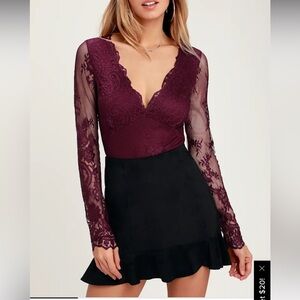 Lulus All About That Lace Burgundy Bodysuit size Small
